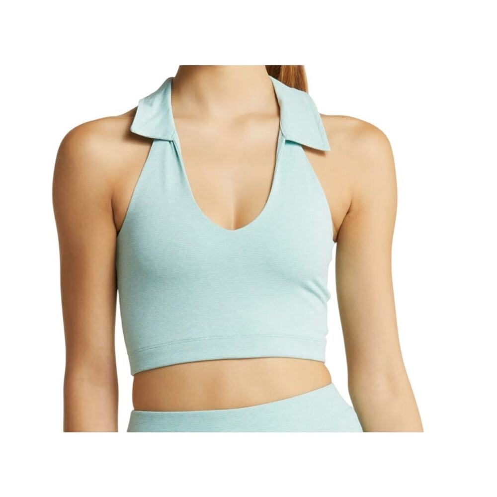 Outdoor Voices NEW Warmup Collared Crop Caribbean Blue Athleisure Sporty Bra Top